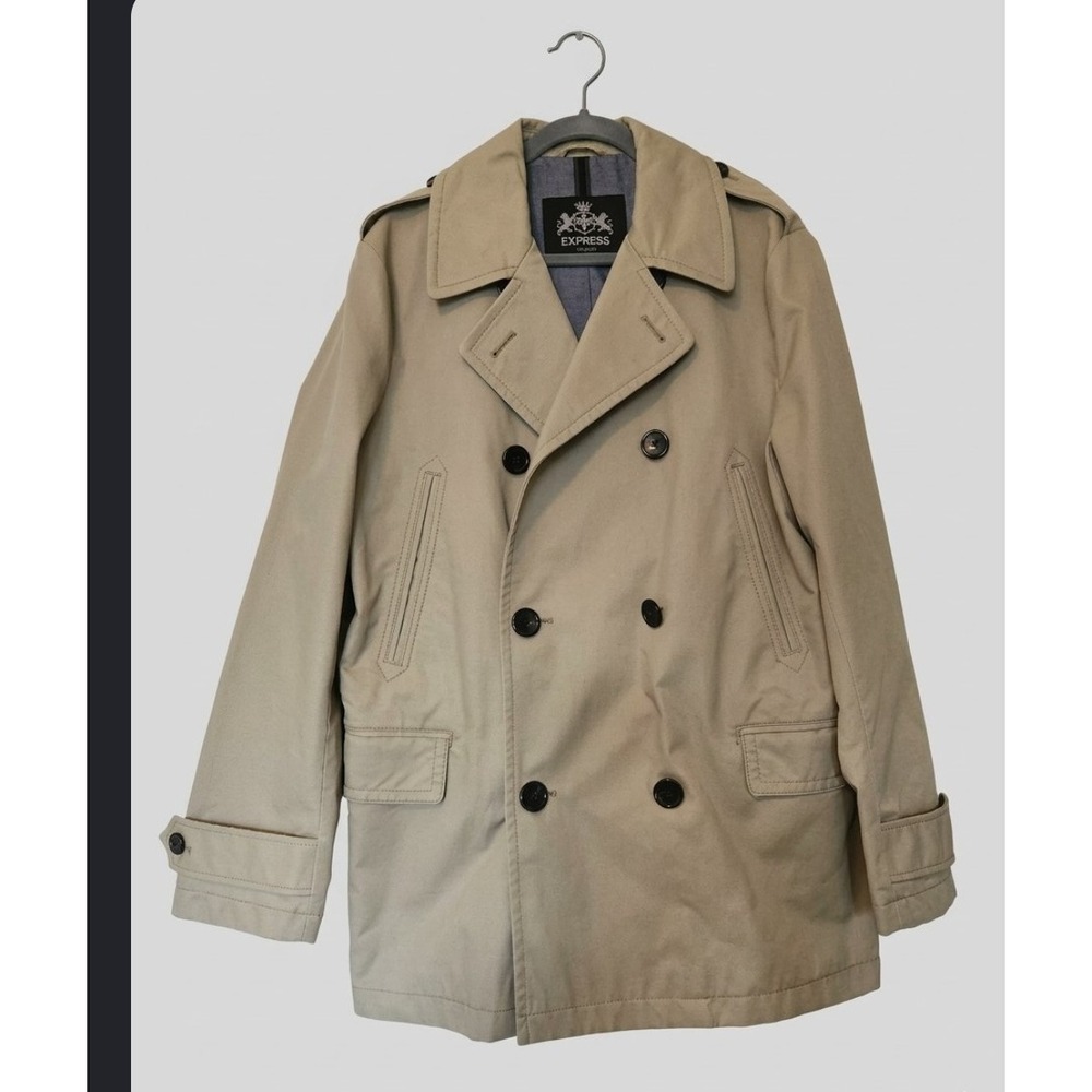 Express Men's Medium Tan Double Breasted Trench Jacket With Inner Pocket